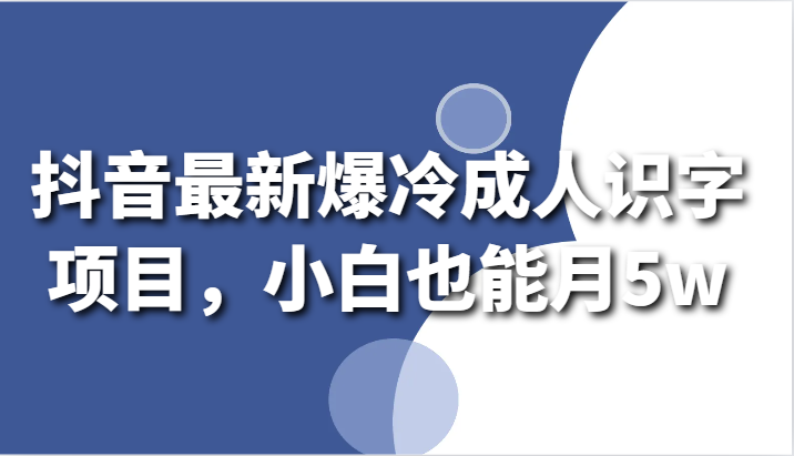 抖音最新爆冷成人识字项目，小白也能月5w-创客聚集地