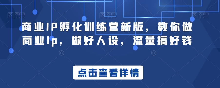 商业IP孵化训练营新版,教你做商业Ip,做好人设,流量搞好钱-创客聚集地