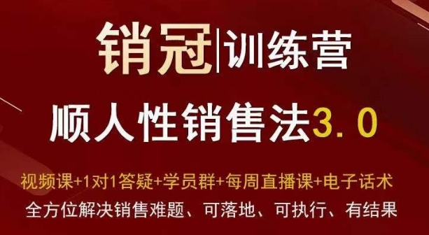 爆款！销冠训练营3.0之顺人性销售法，全方位解决销售难题、可落地、可执行、有结果-创客聚集地