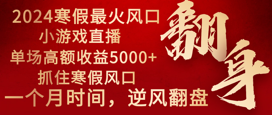 2024年最火寒假风口项目 小游戏直播 单场收益5000+抓住风口 一个月直接提车-创客聚集地