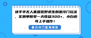 快手半无人直播荒野求生刺激冷门玩法，实测单账号一天收益300+，小白也…-创客聚集地