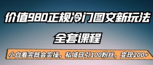 外面卖980的正规冷门图文新玩法，私域日引100粉丝，变现200+-创客聚集地