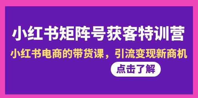 小红书-矩阵号获客特训营-第10期，小红书电商的带货课，引流变现新商机-创客聚集地