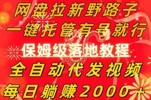 网盘拉新野路子，一键托管有号就行，全自动代发视频，每日躺赚2000＋-创客聚集地