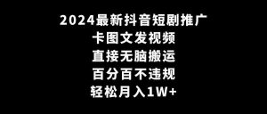 2024最新抖音短剧推广，卡图文发视频 直接无脑搬 百分百不违规 轻松月入1W+-创客聚集地