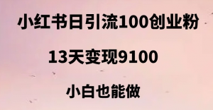 小红书日引流100+创业粉,13天变现9100,创业首选引流平台-创客聚集地