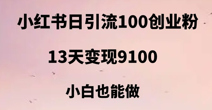 小红书日引流100+创业粉，13天变现9100，创业首选引流平台-创客聚集地