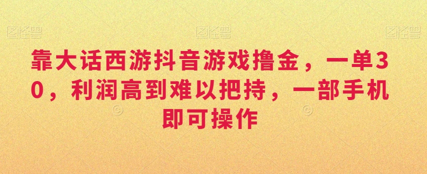 靠大话西游抖音游戏撸金，一单30，利润高到难以把持，一部手机即可操作，日入3000+-创客聚集地