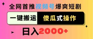 视频号爆爽短剧推广，一键搬运，傻瓜式操作，日入2000+-创客聚集地