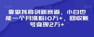 靠做抖音创新赛道，小白也能一个月涨粉10万+，回收账号变现2万+-创客聚集地