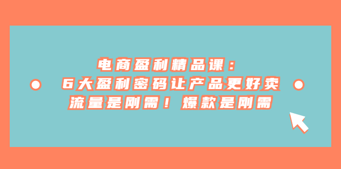 电商盈利精品课：6大盈利 密码让产品更好卖，流量是刚需！爆款是刚需-创客聚集地