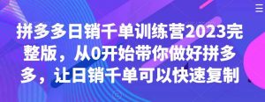 拼多多日销千单训练营2023完整版，从0开始带你做好拼多多，让日销千单可以快速复制-创客聚集地