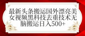 最新头条搬运国外漂亮美女视频黑科技去重技术无脑搬运日入500+【揭秘】-创客聚集地