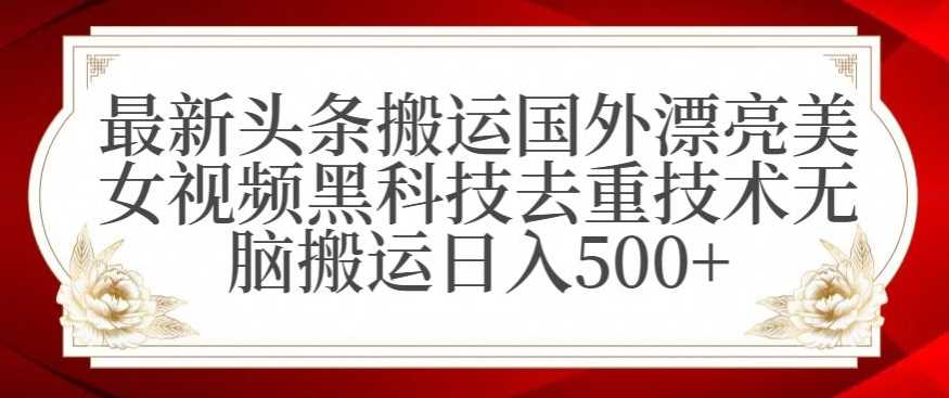 最新头条搬运国外漂亮美女视频黑科技去重技术无脑搬运日入500+【揭秘】-创客聚集地