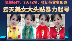 美女大头贴暴力起号教学,简单操作,AI秒出图,7天万粉,可收徒,可转带货-创客聚集地