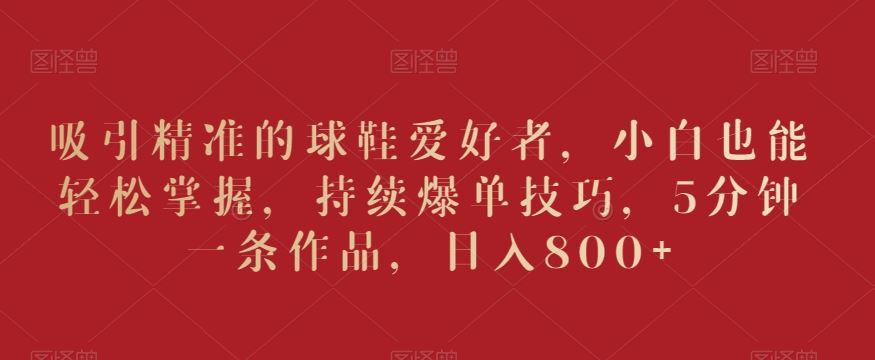 吸引精准的球鞋爱好者，小白也能轻松掌握，持续爆单技巧，5分钟一条作品，日入800+【揭秘】-创客聚集地