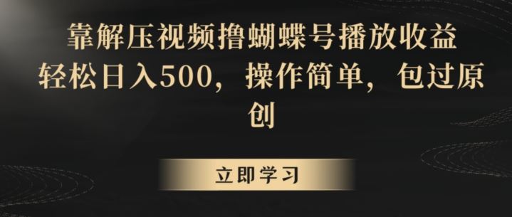 靠解压视频撸蝴蝶号播放收益，轻松日入500，操作简单，包过原创【揭秘】-创客聚集地