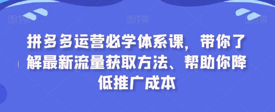 拼多多运营必学体系课，带你了解最新流量获取方法、帮助你降低推广成本-创客聚集地