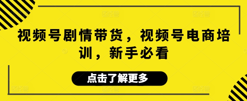 视频号剧情带货，视频号电商培训，新手必看-创客聚集地