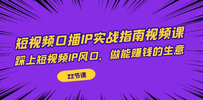 短视频口播IP实战指南视频课，踩上短视频IP风口，做能赚钱的生意（22节课）-创客聚集地