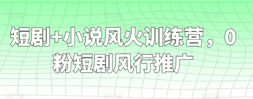 短剧+小说风火训练营，0粉短剧风行推广-创客聚集地