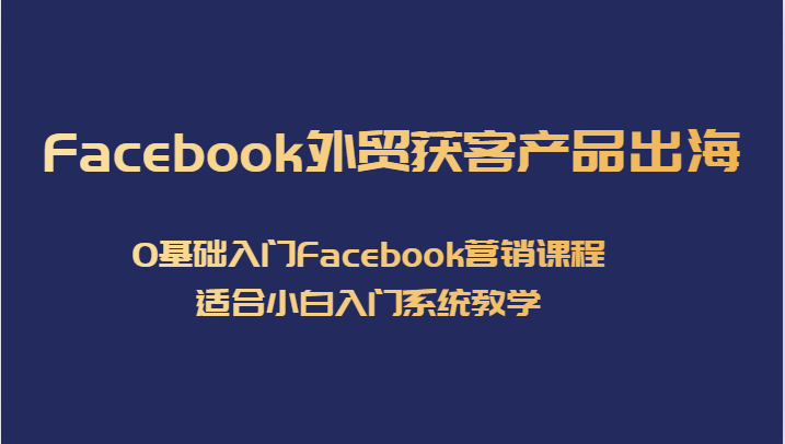 Facebook外贸获客产品出海,0基础入门Facebook营销课程,适合小白入门系统教学-创客聚集地