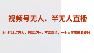 视频号无人、半无人直播2小时11.7万人，利润1万+，不需露脸，一个人在家就能赚钱！-创客聚集地