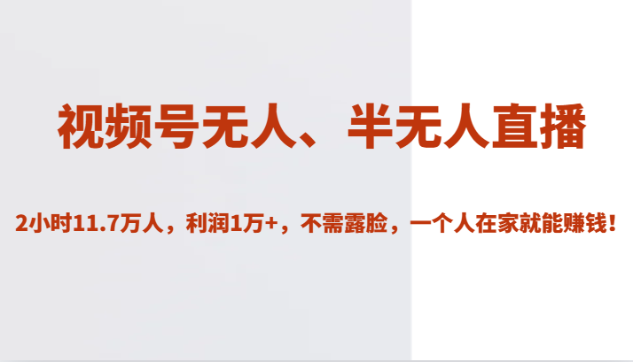 视频号无人、半无人直播2小时11.7万人，利润1万+，不需露脸，一个人在家就能赚钱！-创客聚集地