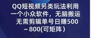QQ短视频另类玩法,利用一个小众软件,无脑搬运,无需剪辑单号日赚500~…-创客聚集地