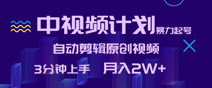 中视频计划暴力起号，自动剪辑原创视频，3分钟上手，月入2W+-创客聚集地