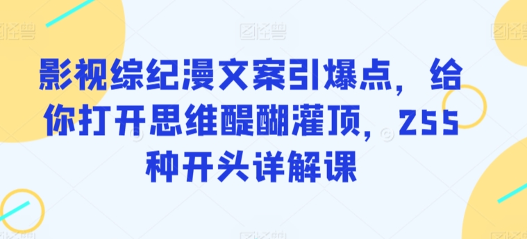影视综纪漫文案引爆点，给你打开思维醍醐灌顶，255种开头详解课-创客聚集地