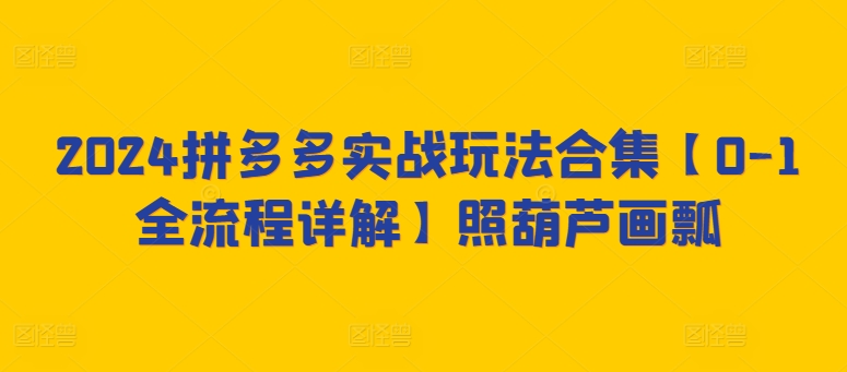 2024拼多多实战玩法合集【0-1全流程详解】照葫芦画瓢-创客聚集地