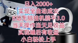 日入2000+,实现全自动成交,B站无脑挂机躺平3.0,当天操作当天见收益,实现睡后有收益-创客聚集地