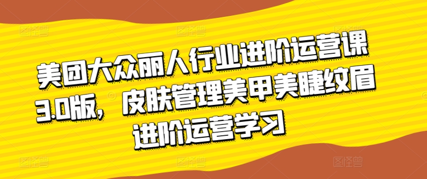 美团大众丽人行业进阶运营课3.0版，皮肤管理美甲美睫纹眉进阶运营学习-创客聚集地