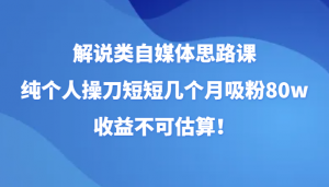 解说类自媒体思路课，纯个人操刀短短几个月吸粉80w，收益不可估算！-创客聚集地