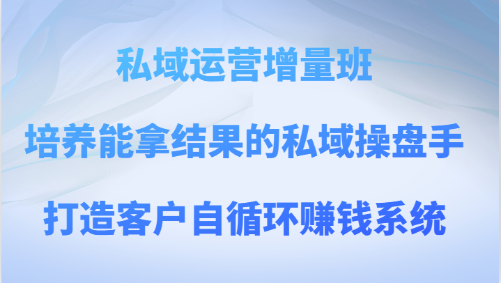 私域运营增量班 培养能拿结果的私域操盘手，打造客户自循环赚钱系统-创客聚集地