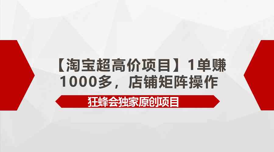 【淘宝超高价项目】1单赚1000多，店铺矩阵操作-创客聚集地