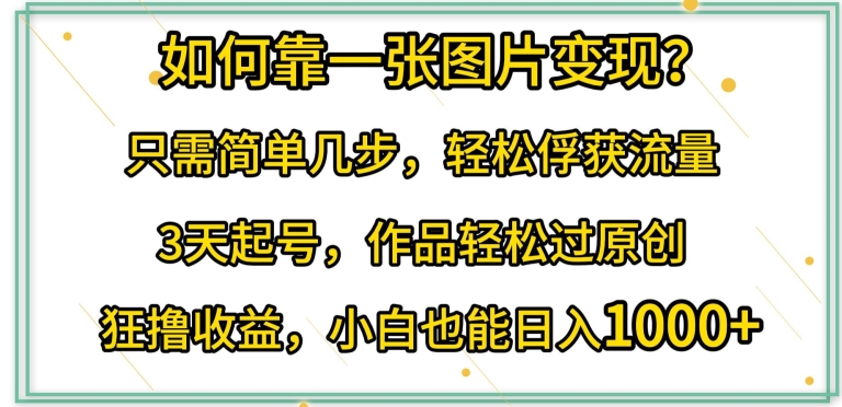 如何靠一张图片变现?只需简单几步，轻松俘获流量，3天起号，作品轻松过原创-创客聚集地