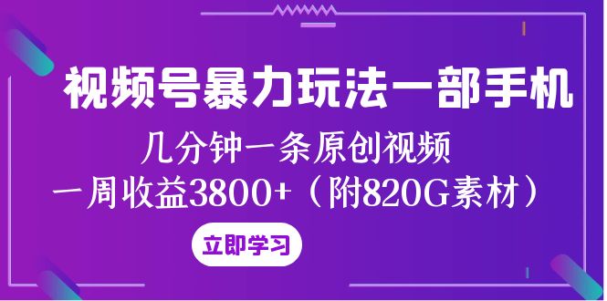 视频号暴力玩法一部手机 几分钟一条原创视频 一周收益3800+（附820G素材）-创客聚集地