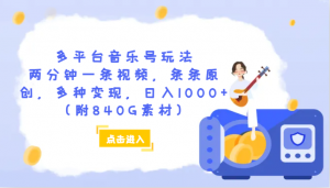 多平台音乐号玩法，两分钟一条视频，条条原创，多种变现，日入1000+（附840G素材）-创客聚集地