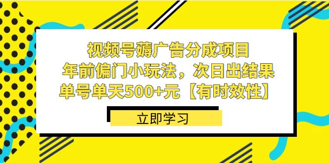 视频号薅广告分成项目，年前偏门小玩法，次日出结果，单号单天500+元【有时效性】-创客聚集地