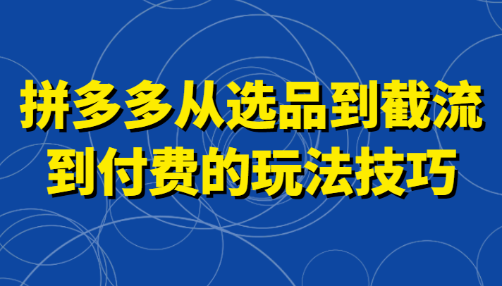 拼多多从选品到截流到付费的玩法技巧，助你掌握截流自然流量，高投产，强付费快速启动-创客聚集地