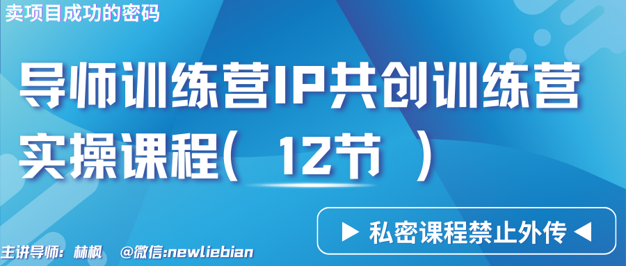 导师训练营3.0IP共创训练营私密实操课程（12节）-卖项目的密码成功秘诀-创客聚集地