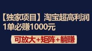 独家淘宝超高利润项目：1单必赚1000元，可放大可矩阵操作-创客聚集地