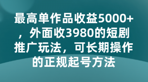 最高单作品收益5000+，外面收3980的短剧推广玩法，可长期操作的正规起号方法-创客聚集地
