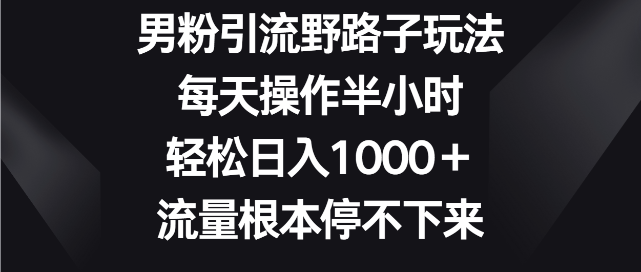 男粉引流野路子玩法，每天操作半小时轻松日入1000＋，流量根本停不下来-创客聚集地