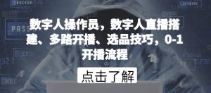 数字人操作员，数字人直播搭建、多路开播、选品技巧，0-1开播流程-创客聚集地