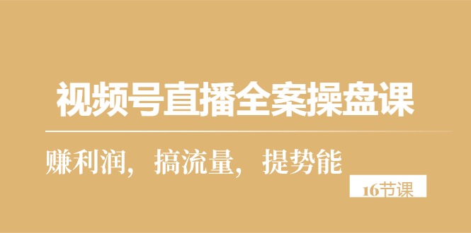 视频号直播全案操盘课，赚利润，搞流量，提势能（16节课）-创客聚集地