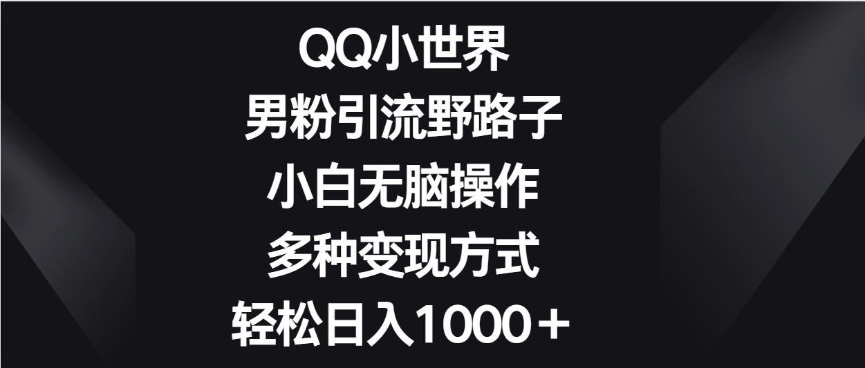 QQ小世界男粉引流野路子，小白无脑操作，多种变现方式轻松日入1000＋-创客聚集地