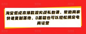 淘宝低成本爆款流实战私教课,帮助商家快速复制落地,0基础也可以轻松搞定电商运营-创客聚集地
